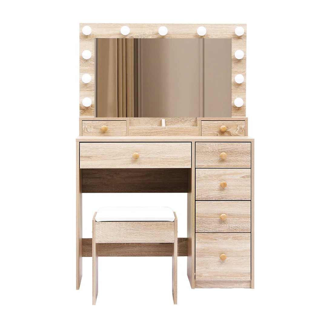 Levede Dressing Table Stool Set Oak-2029387202403897345