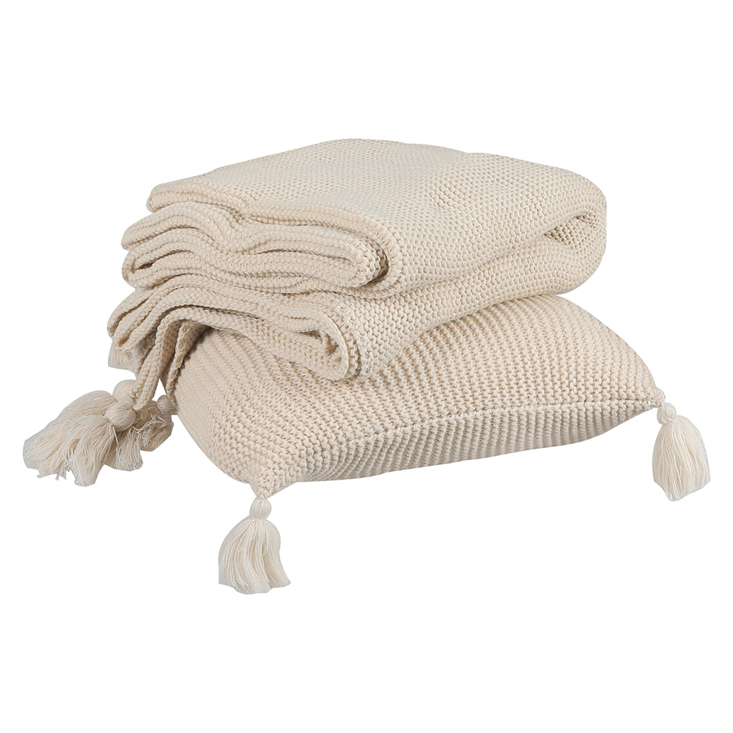 DreamZ Knitting Throw Blanket Cushion Beige-1864183212138434561