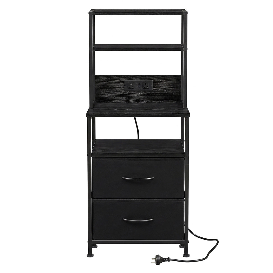 Levede Bedside Table with Charging Station LED Lights Black-2100034980859219969