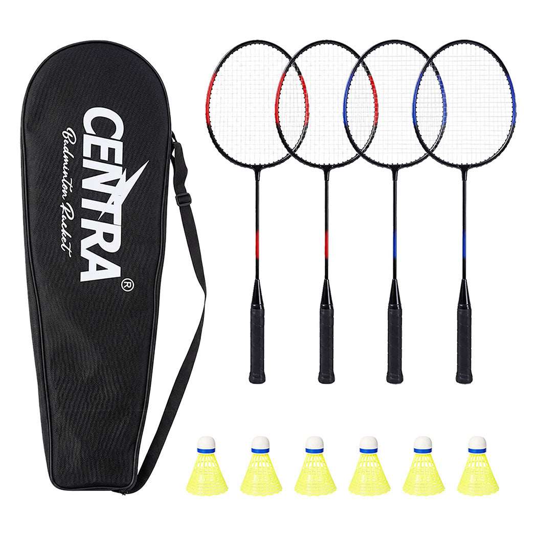 Centra Badminton Set 4 Rackets 6 Shuttles Nylon Aluminium Black Red Blue-2100035024576450561