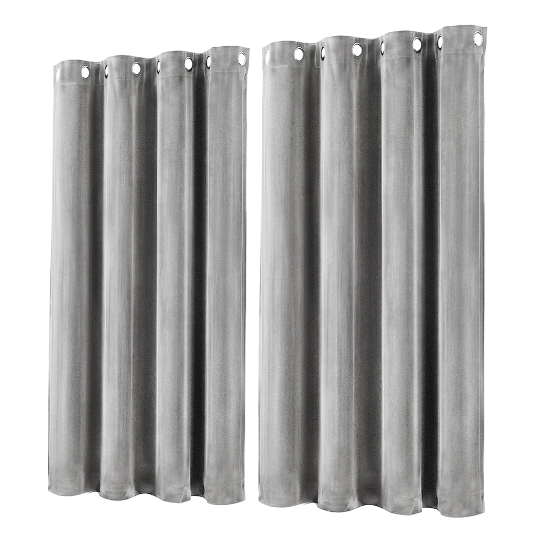 Marlow Velvet Blackout Curtains 2-Panel Room Darkening Eyelet Curtains Grey-2072893567436722177