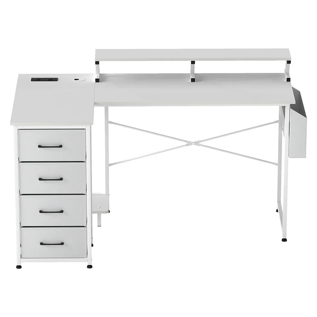 Levede L Shaped Gaming Desk with Storage Drawers White-2050056895770791937