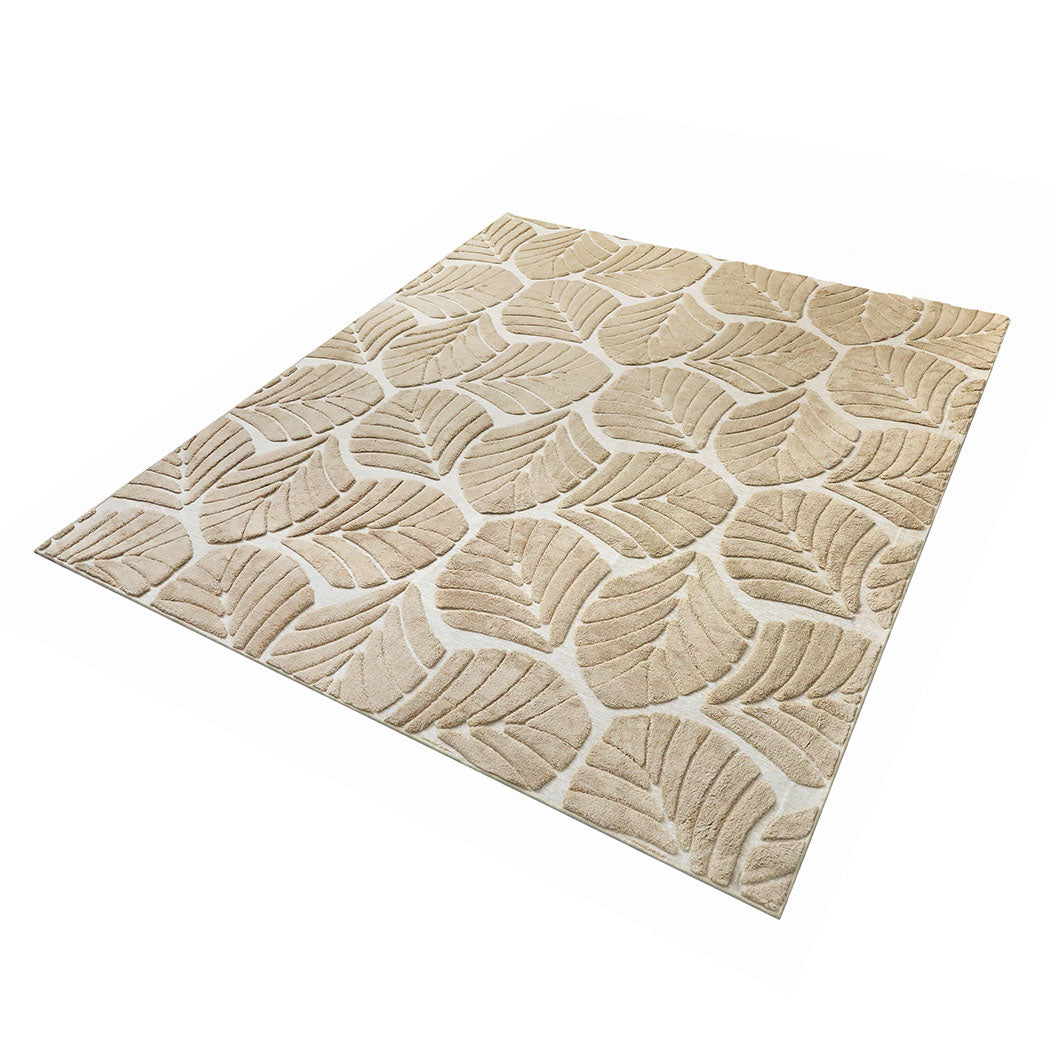 Marlow Floor Rug Soft Embossed Carpet Non Slip Plush Shaggy Rugs Leaf Pattern