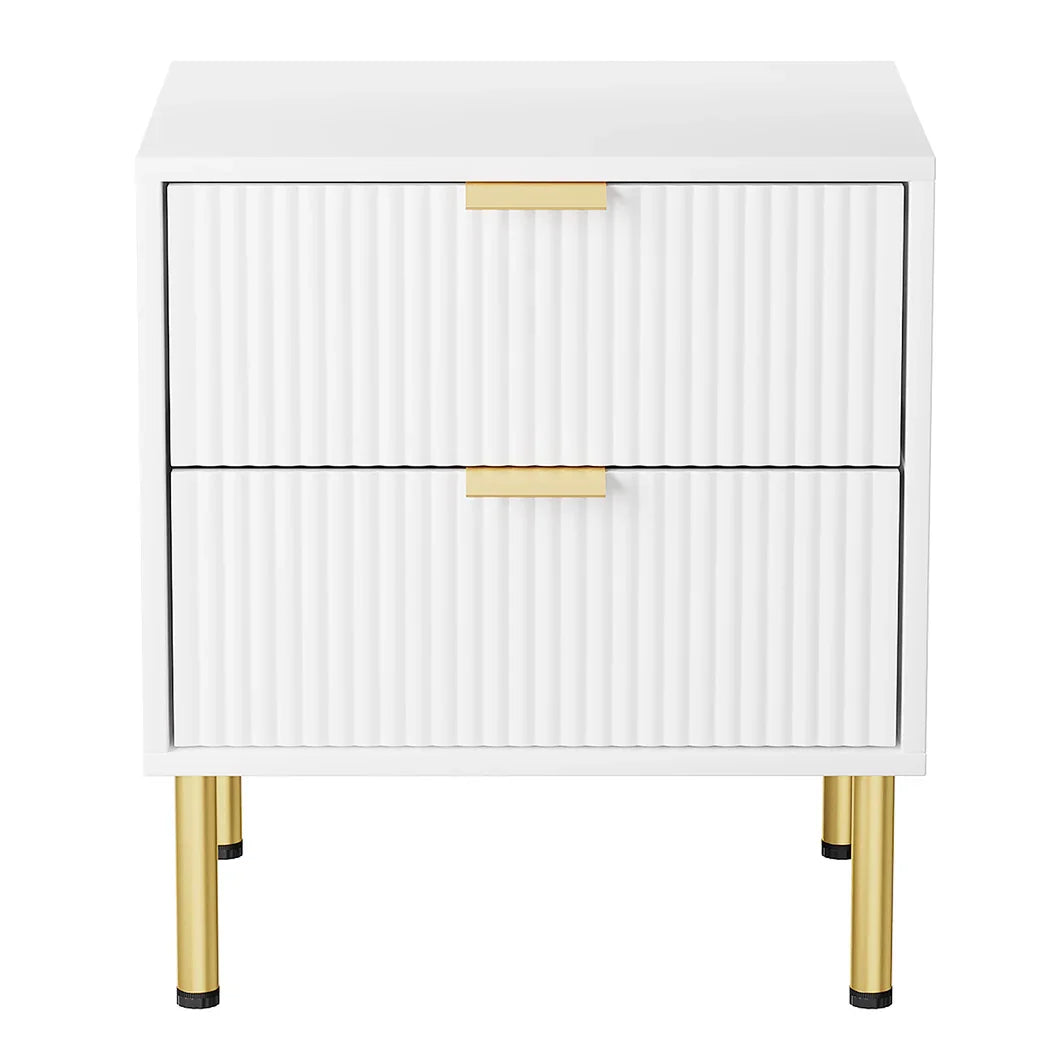 Levede Bedside Table with 2 Drawers White Metal Legs-2029387202869465089