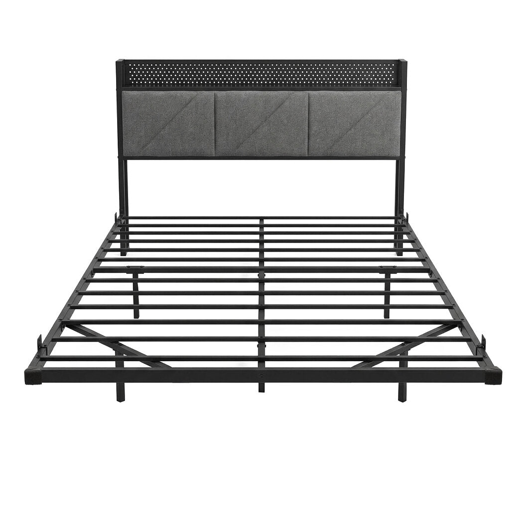 Levede Floating Bed Frame Double LED USB Power Storage Headboard Metal Base-2050059005740584961