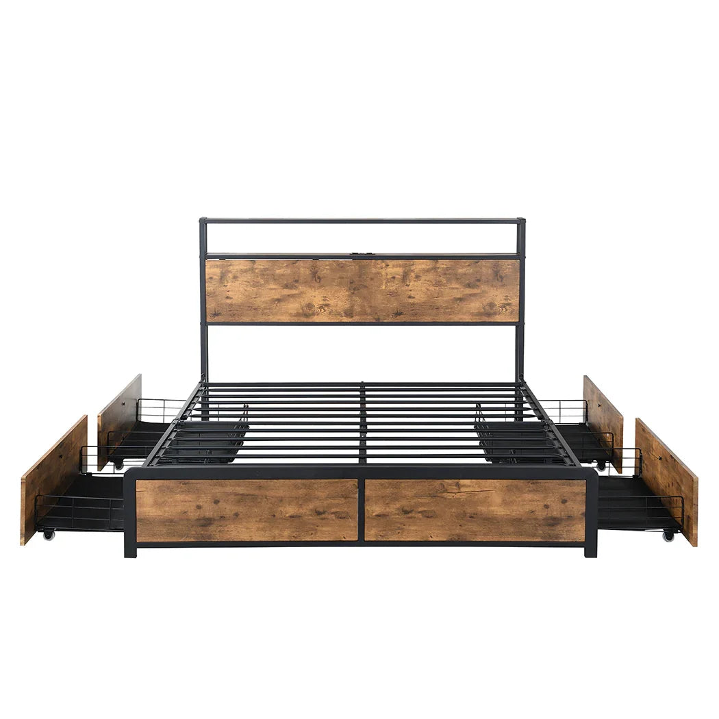 Levede Queen Bed Frame RGB LED 4 Drawers USB-2029387280589918209