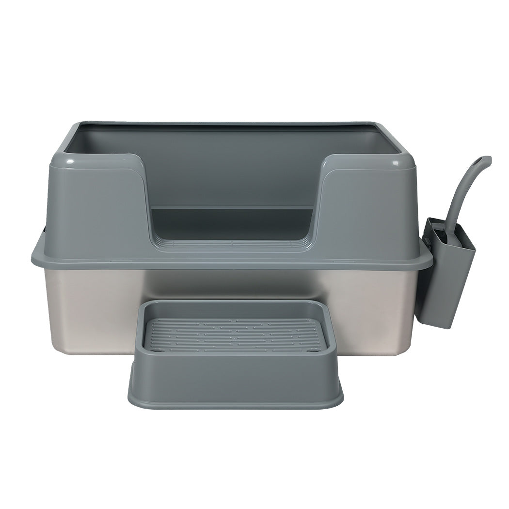Pawz Stainless Steel Cat Litter Box Large Semi-Enclosed Easy Cleaning Pet Toilet-2050056767278288897