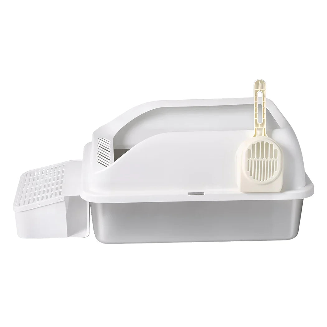 Pawz Stainless Steel Cat Litter Box Big Cats Kitten High Sided Easy Clean White-2050056766686892033