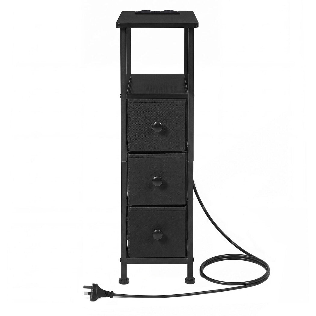 Levede Bedside Table Slim Bedside Table with LED Charging Station Black-2100034980116828161