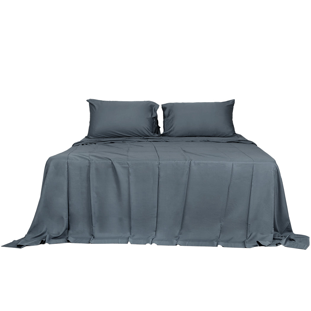 Dreamz 4pcs King Size 100% Bamboo Bed Sheet Set in Charcoal Colour-1864183183831076865