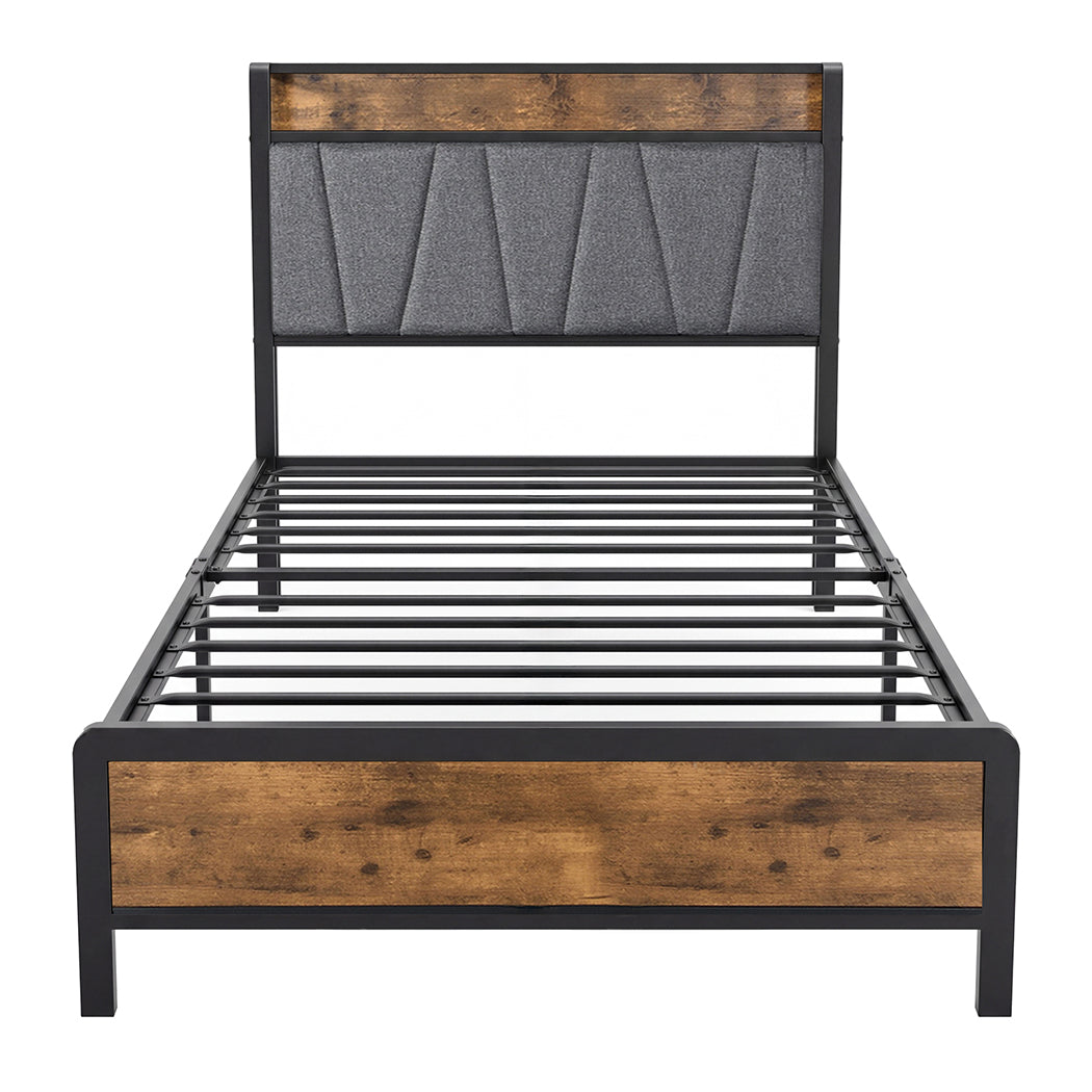Levede Single Bed Frame Industrial Tufted Soft Storage Headboard USB Charge-2100034936651255809