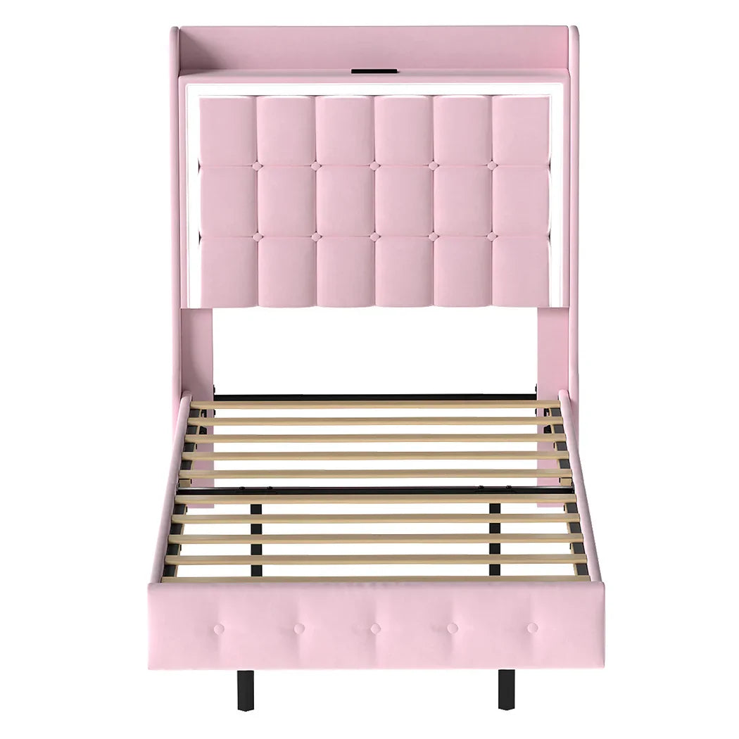 Levede Single Floating Bed Frame LED Headboard USB Pink-2050056739402944513