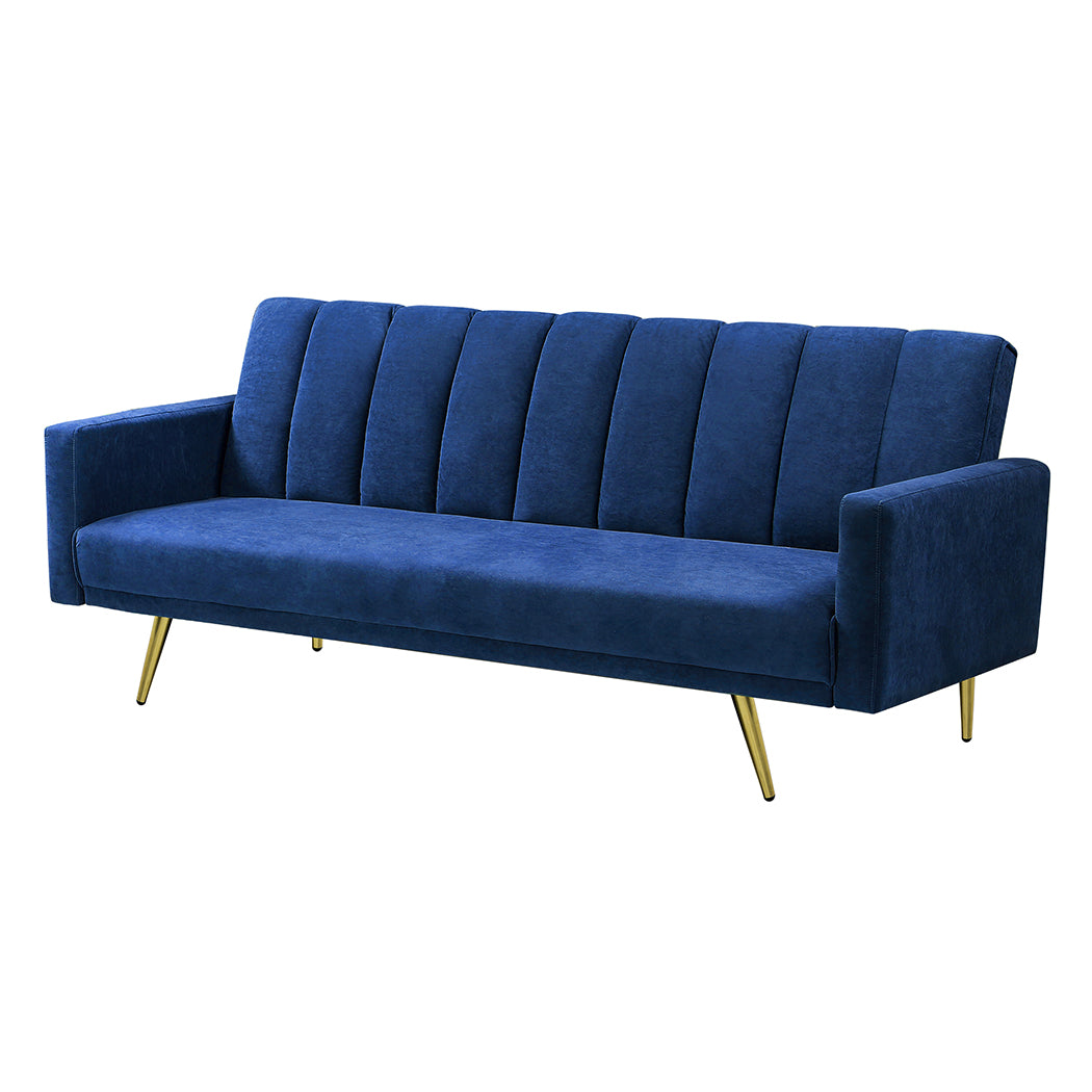 Sofa Bed Convertible Velvet Lounge Recliner Couch Sleeper 3 Seater Blue