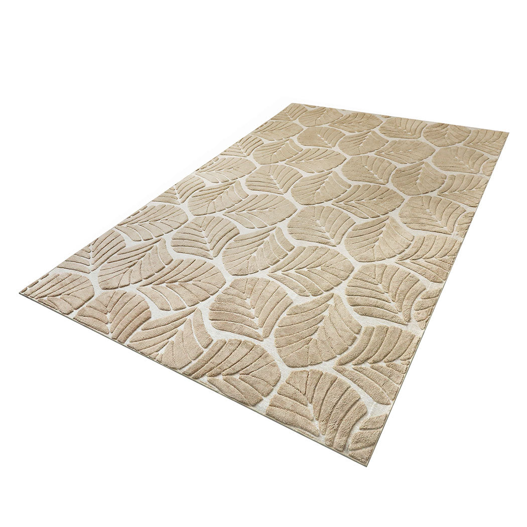 Marlow Floor Rug Soft Embossed Carpet Non Slip Plush Shaggy Rugs Leaf Pattern-1894516741241966593