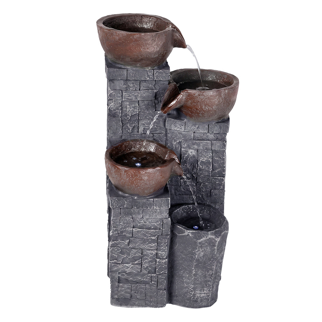 Levede Water Fountain Feature 4 Tier LED Resin Outdoor for Garden Patio Grey-2109799590683938818