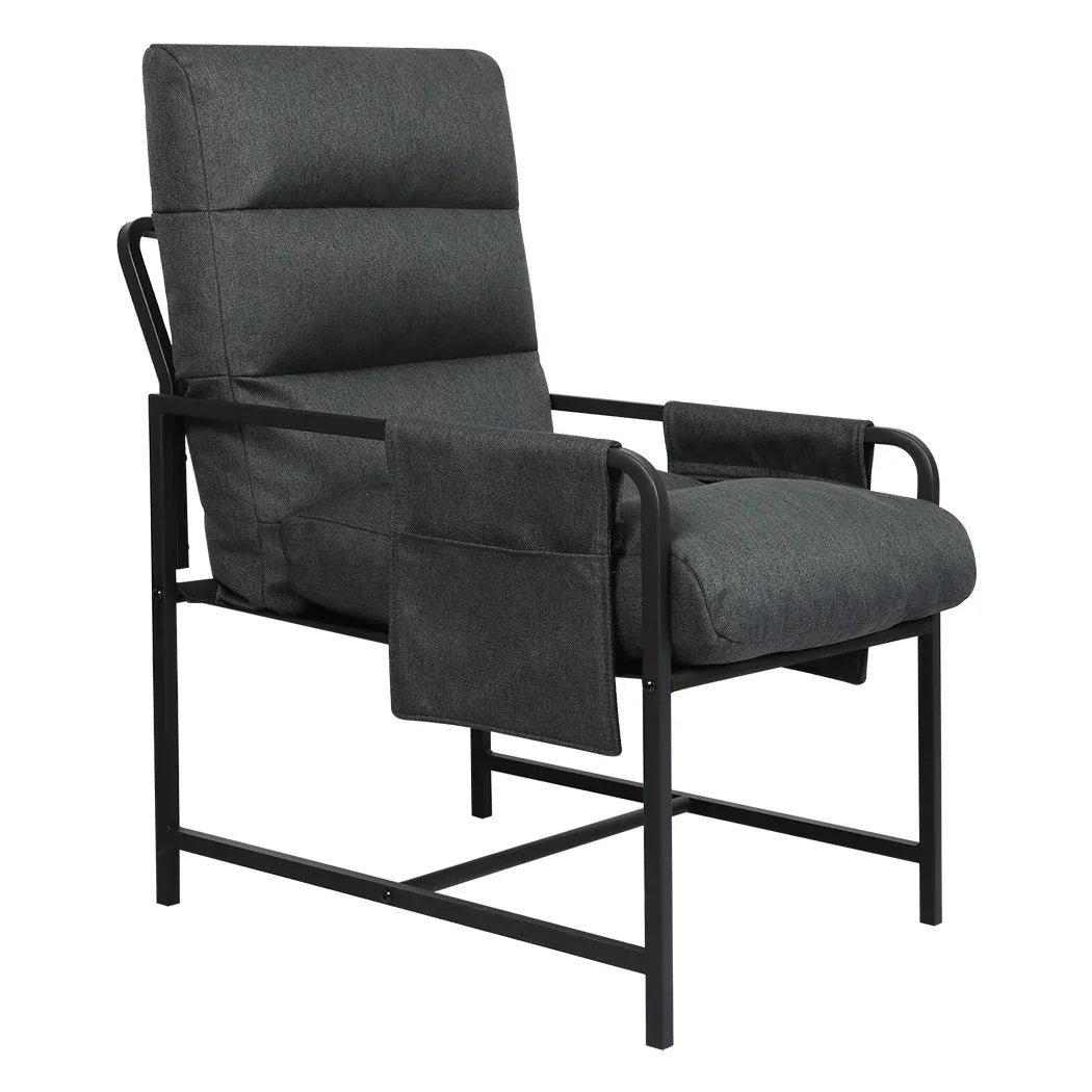 Levede Metal Framed Lounge Chair Linen in Dark Grey-2029387206182965249