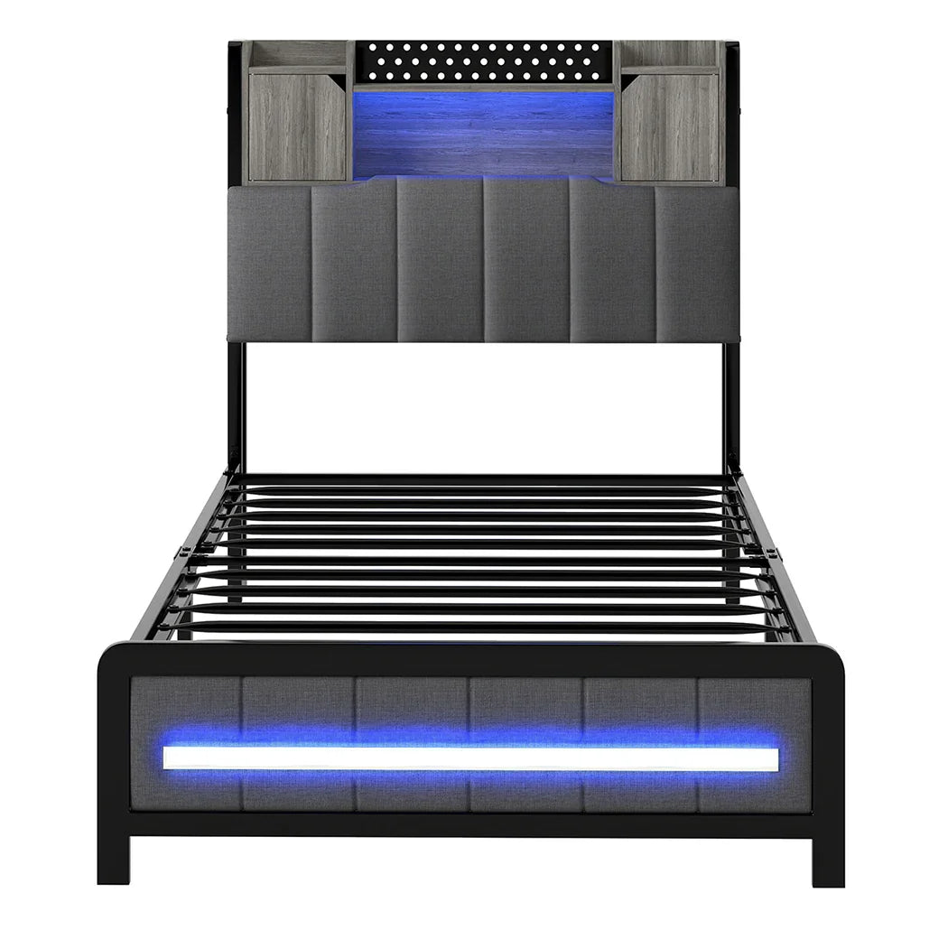 Levede Single Bed Frame with Storage Headboard RGB LED-2050056749460885505