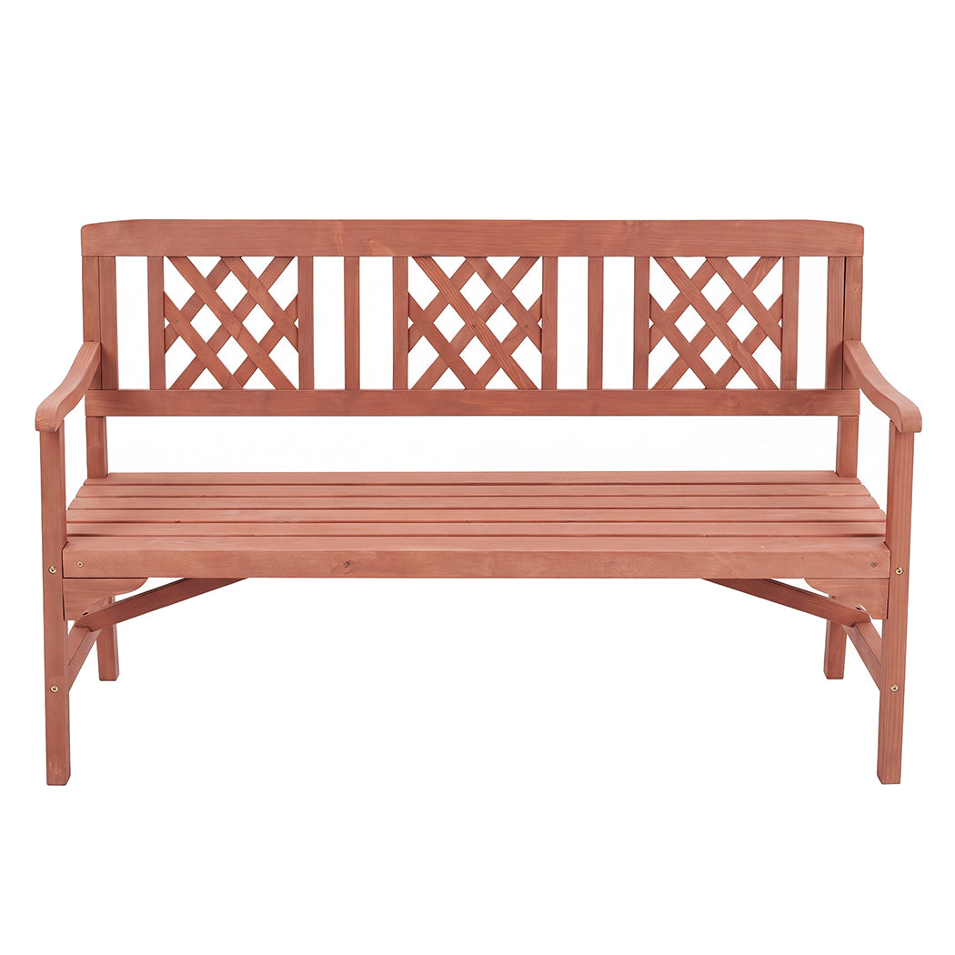 Levede 3 Seater Garden Bench Eucalyptus Wood Outdoor Patio Backrest Red Brown-2100034983359025153