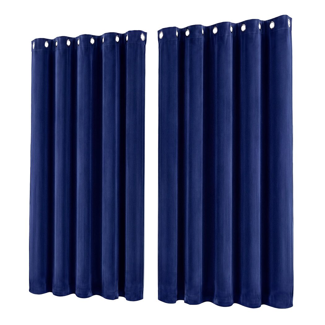 Marlow Blackout Curtains 2 Panels Velvet Room Darkening Eyelet Curtains Blue-2072893567038263297