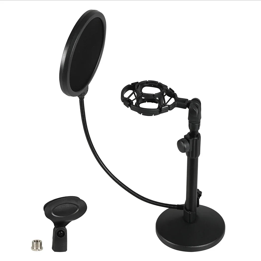Levede Desktop Microphone Stand Adjustable Pop Filter Shock Mount Base Kit Black-2050056791613640705