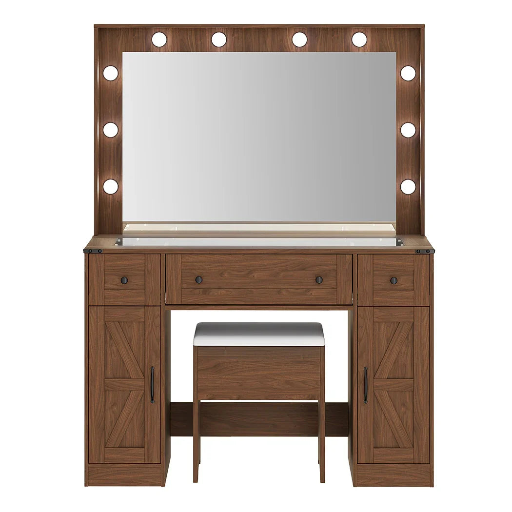 Levede Dressing Table LED Makeup Mirror Stool Set  Vanity Desk Cabinet 3 Drawers-2050056769220251649