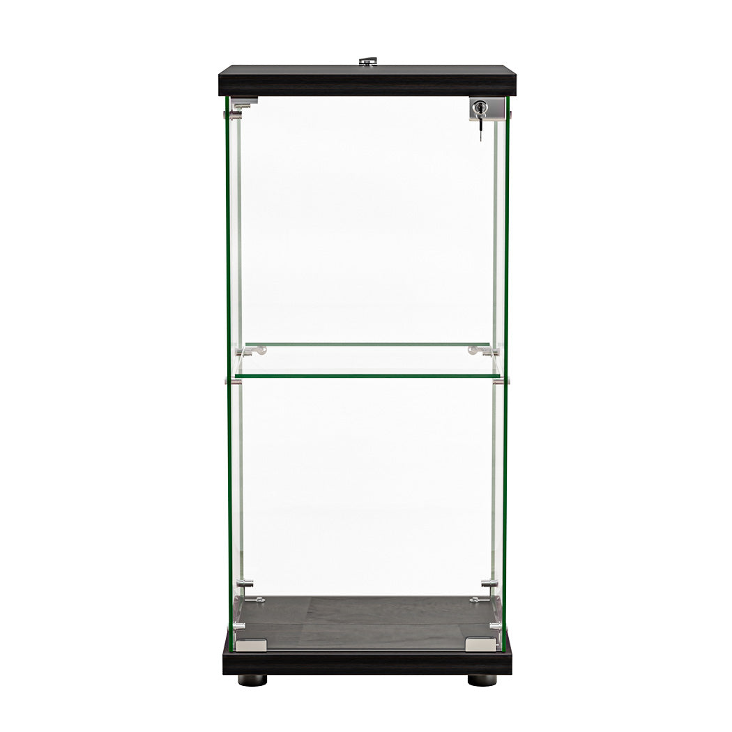 Stacked Display Cabinet Collection Storage Tempered Glass 2 Tier With Lock Black-2018816906798174209