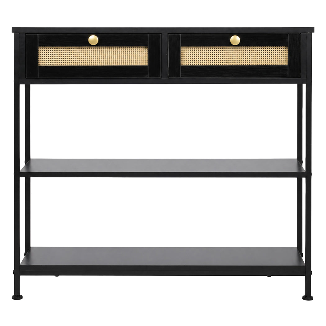 Levede Console Table with Drawers 3-Tier Slim Hallway Table 80cm Entryway Black-2109799589392093186