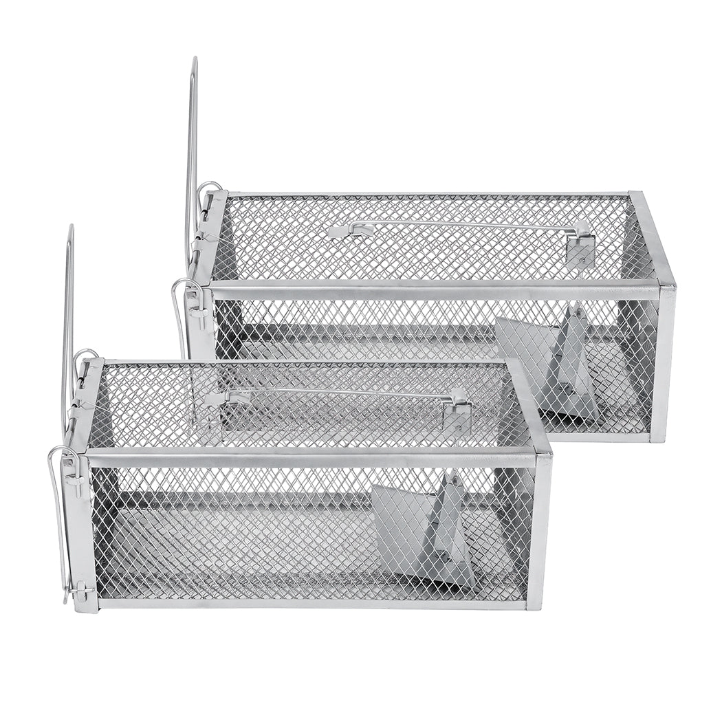 Toque Mouse Trap Humane Live Catch Rat Cage Reusable Zinc Iron Garage Silver 2pc-2100034972764213249