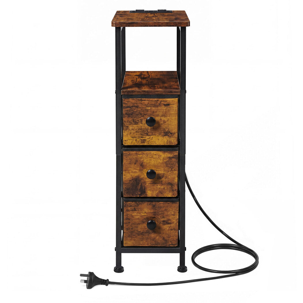 Levede Bedside Table with LED Charging Station 3 Drawers Metal Frame-2100034980485926913