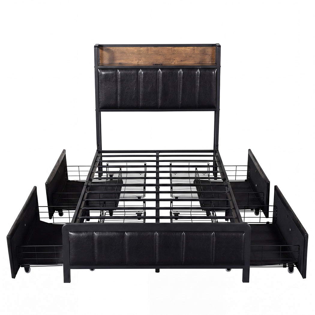 Levede Single Bed Frame PU Mattress Base Storage Drawer Headboard USB Charge-2100034936290545665
