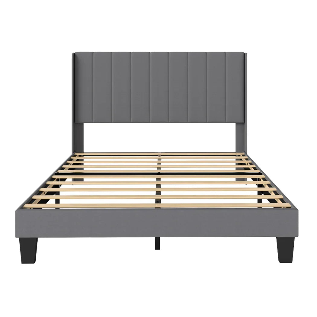 Levede Metal Wooden Bed Frame Queen Panel Plush Upholstered Soft Headboard Grey-2050056770835058689