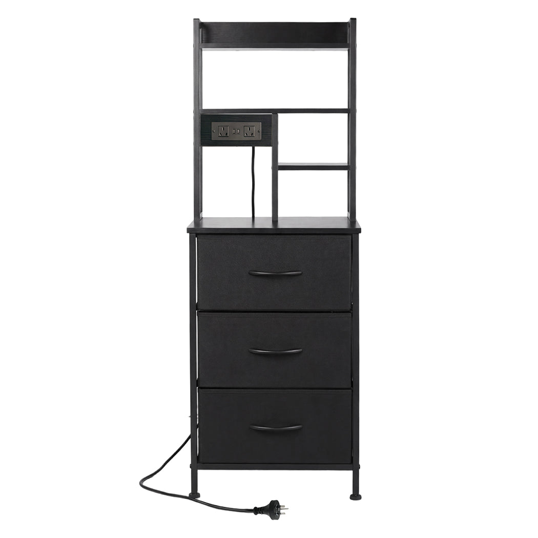 Levede Bedside Table with Charging Station 3 Drawer RGB Light Night Stand Black-2109799597017337858