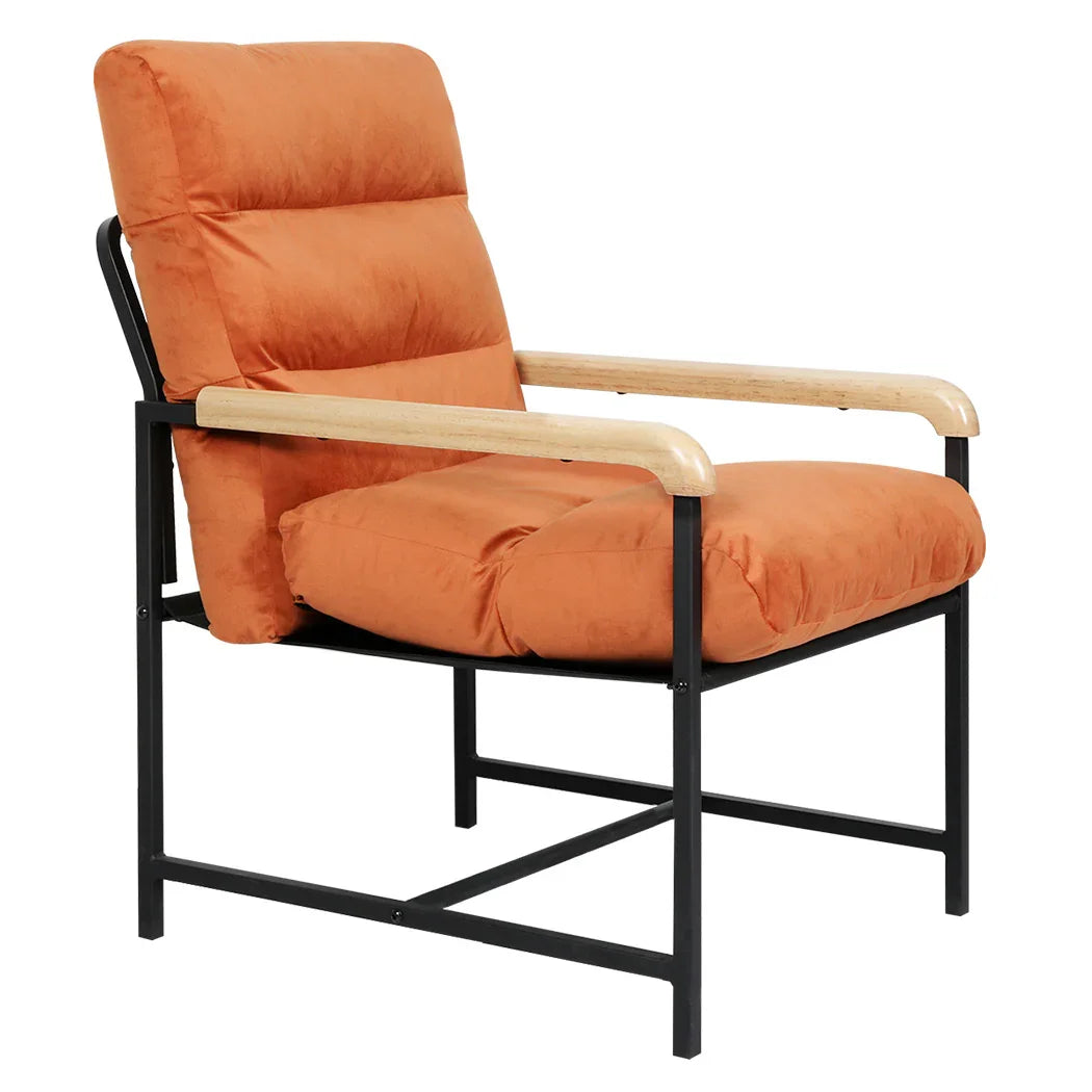 Levede Metal Framed Lounge Chair Velvet in Orange-2029387206002610177