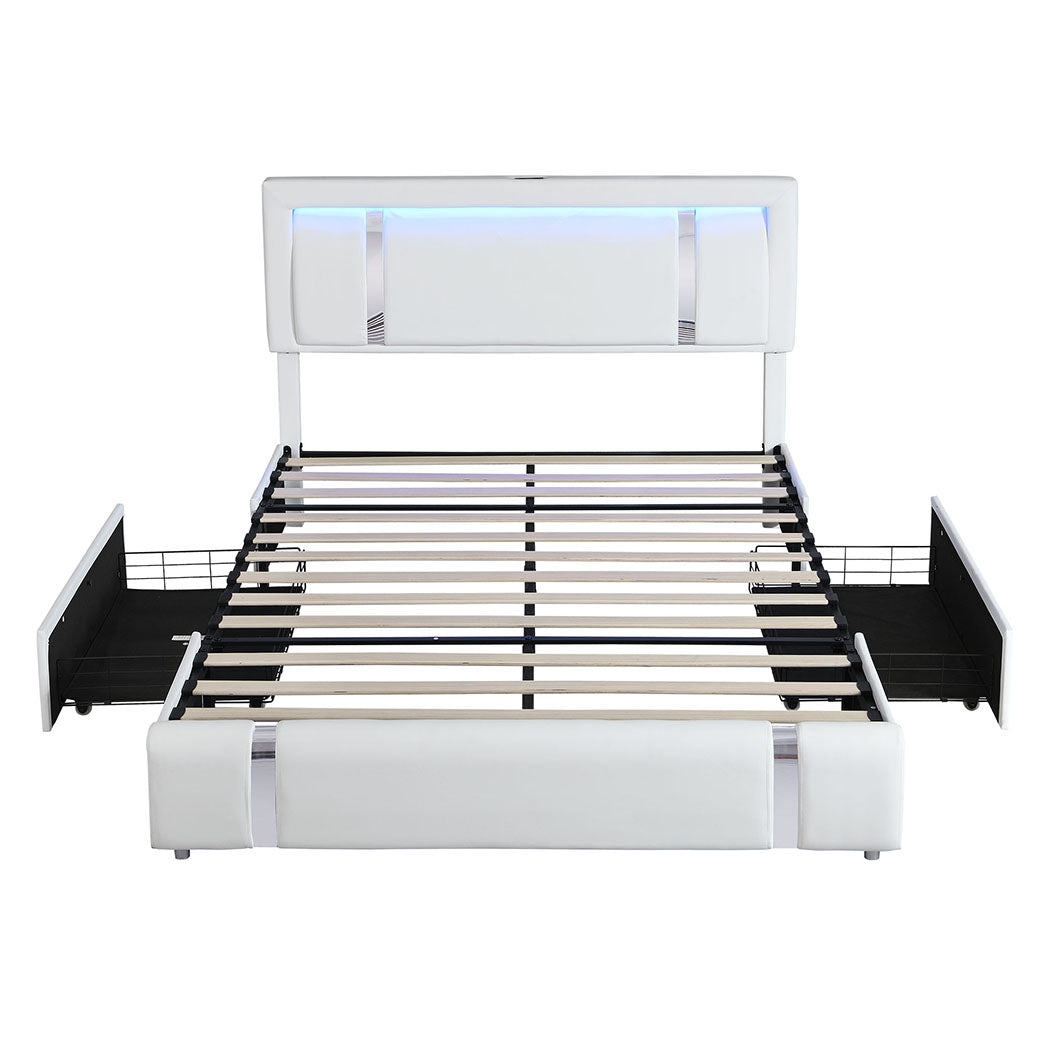 Levede Double Bed Frame With Adjustable Headboard White-1894516790126579713
