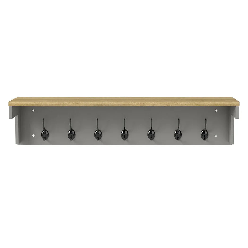 Levede Coat Rack Wall Mounted Shelf 7 Double Hooks Storage Entryway Hallway Grey-2050056761989271553