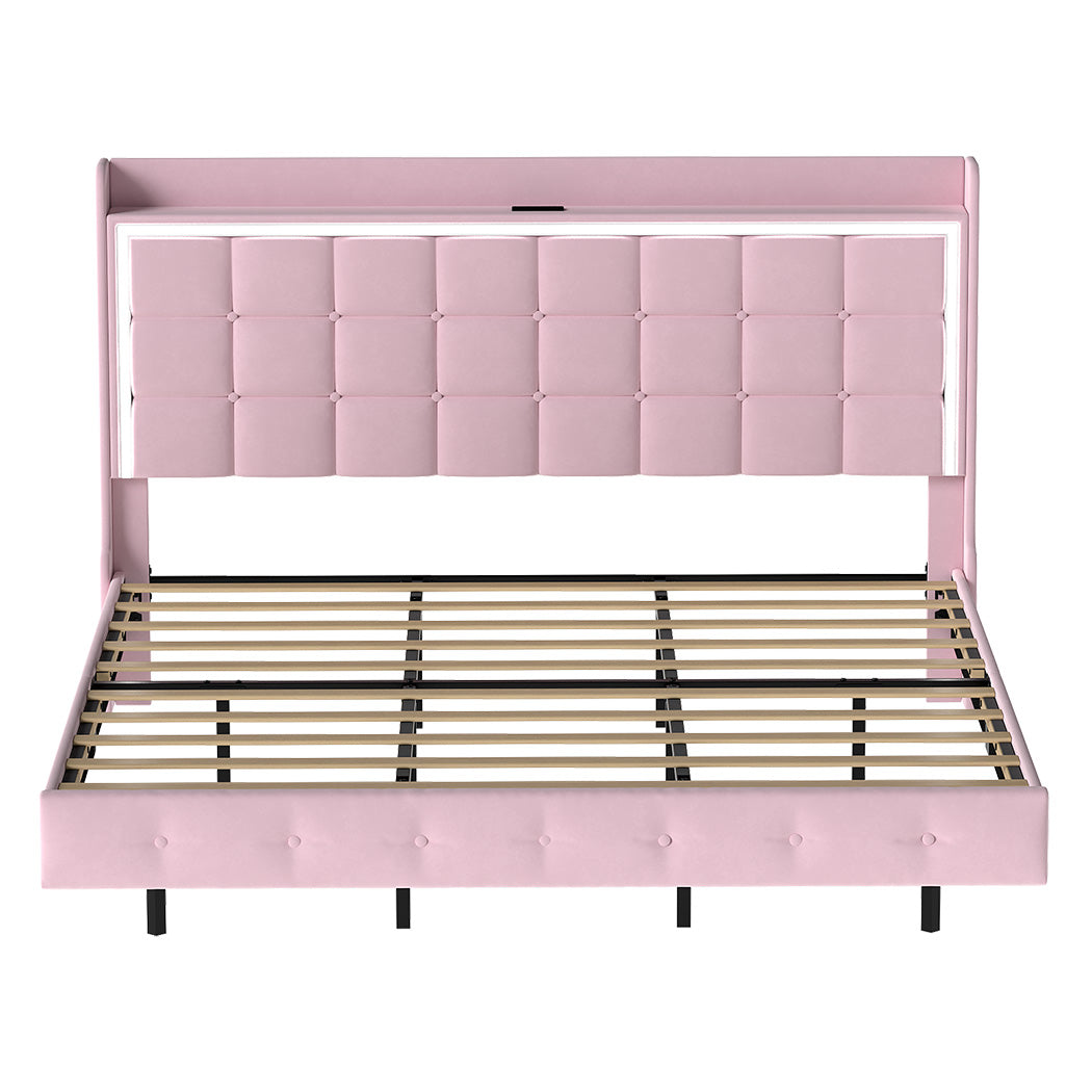 Levede King Floating Bed Frame LED Headboard USB Pink-1996009956473704449