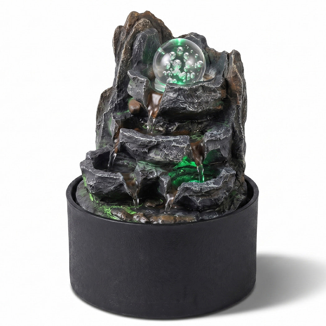 Spector Tabletop Water Fountain Resin LED Light 3 Flow Levels Waterfall Office-2061251862543339521