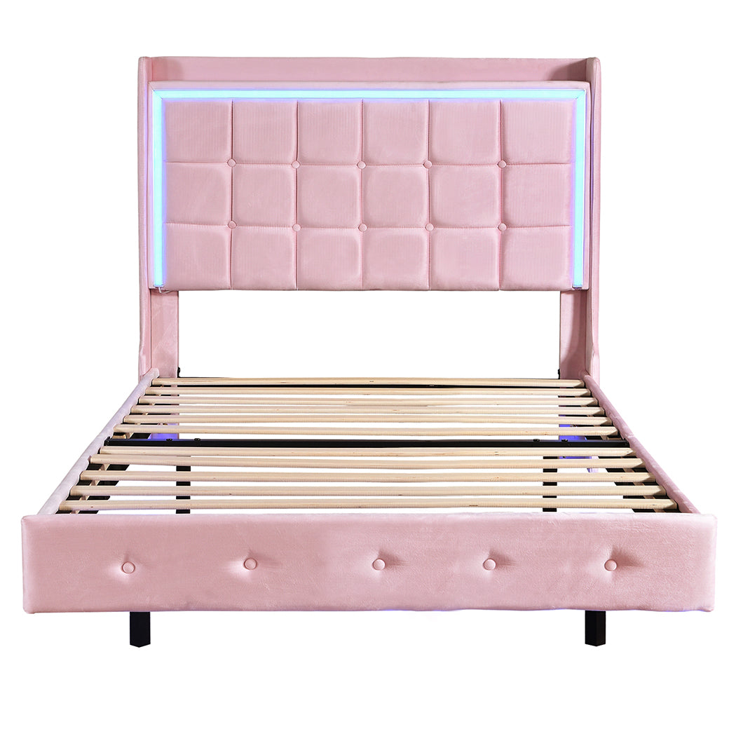Levede King Single Floating Bed Frame With RGB LED Light Headboard USB Charge-2100034937645305857