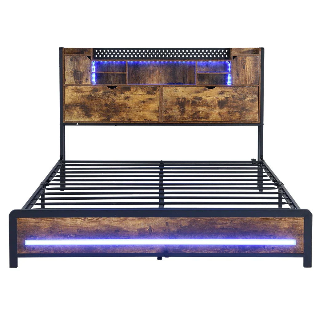 Levede Queen Bed Frame Storage Headboard Industrial-2006732901579886593