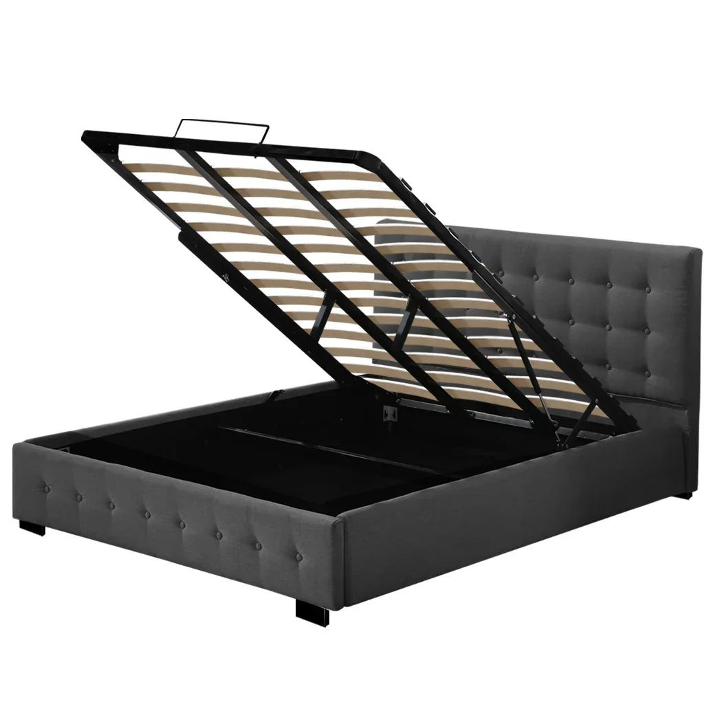 Levede Fabric Bed Frame King Tufted Dark Grey-2006733222549000193