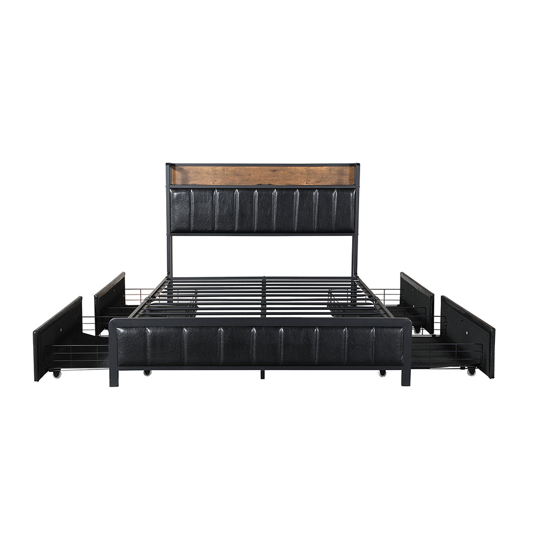 Levede Double Bed Frame PU Mattress Base Storage Drawer Headboard USB Charge-2100034935908864001
