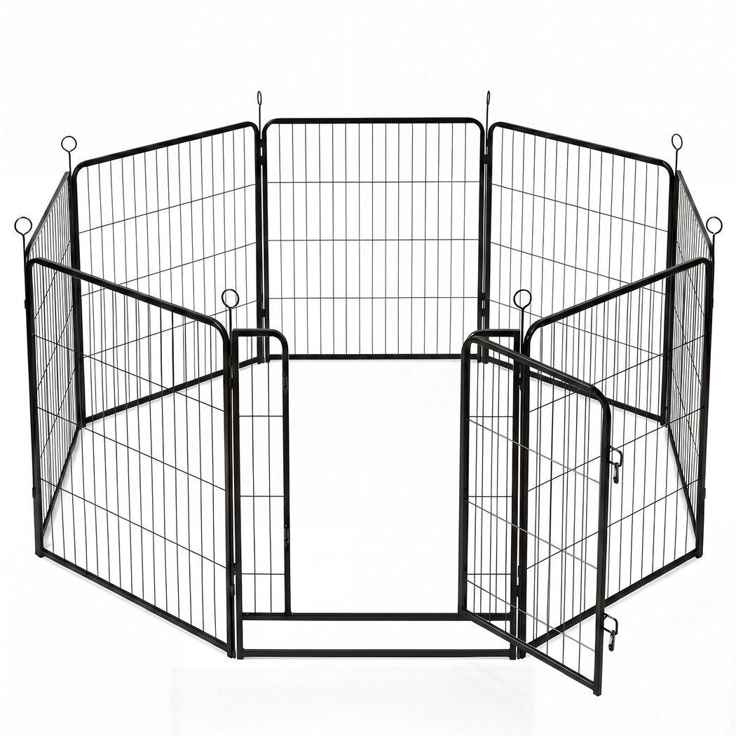 Pawz Dog Playpen 8-Panel Folding Dog Pen Steel Black-2100034989323325441