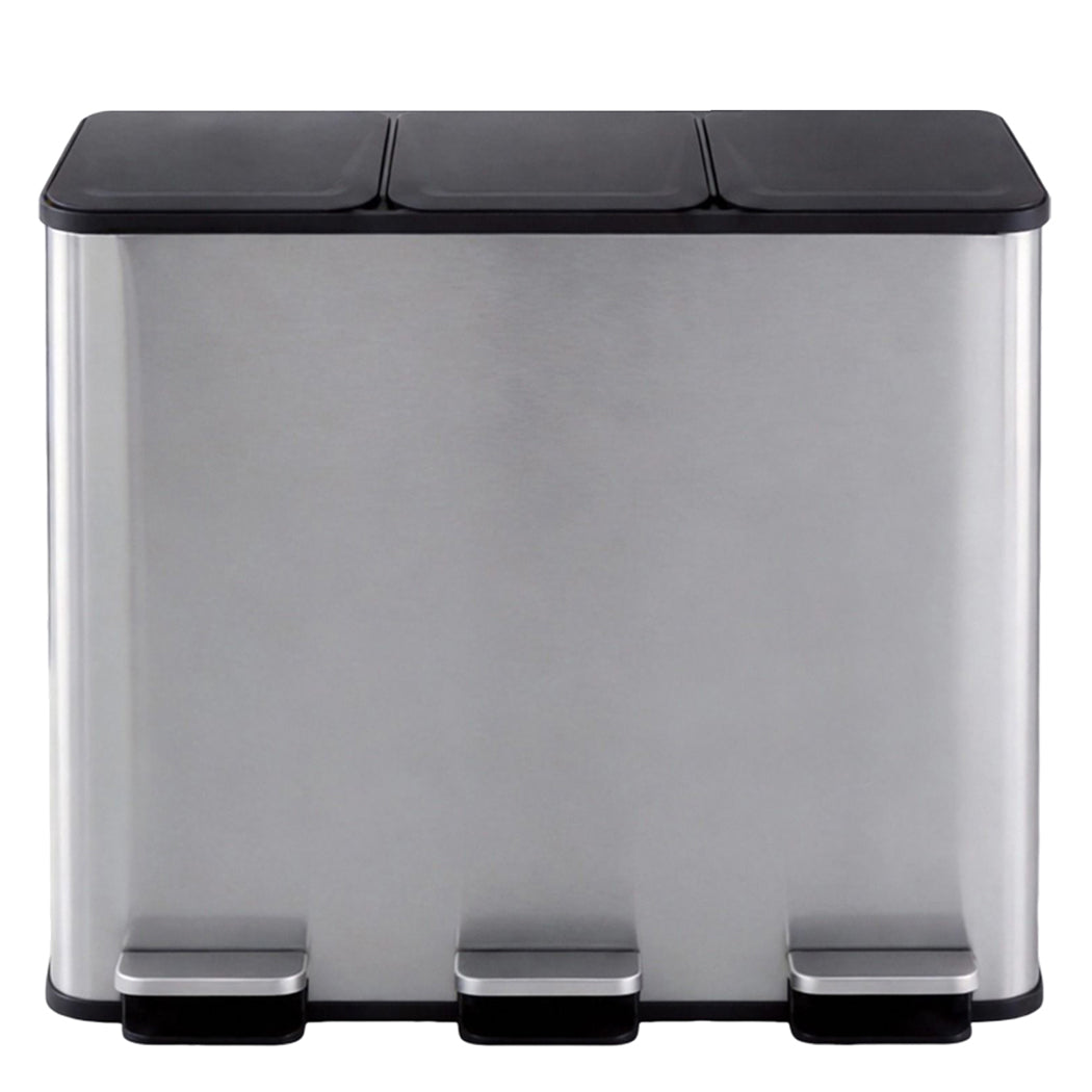 Toque Pedal Rubbish Bin Kitchen Trash Can Stainless Steel 3 x 18L Waterproof-2050056777290092545
