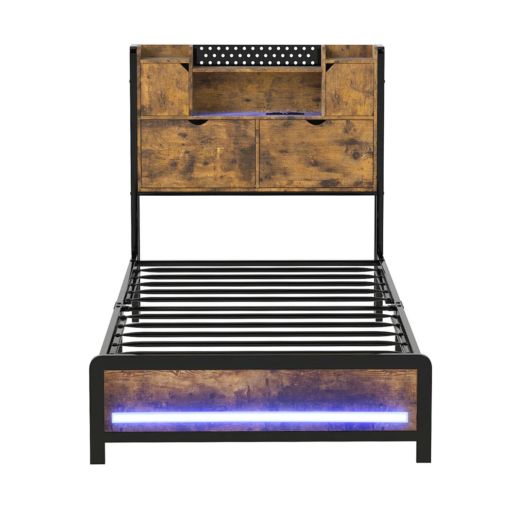 Levede Single Bed Frame Storage Headboard Industrial-2050056749062426625