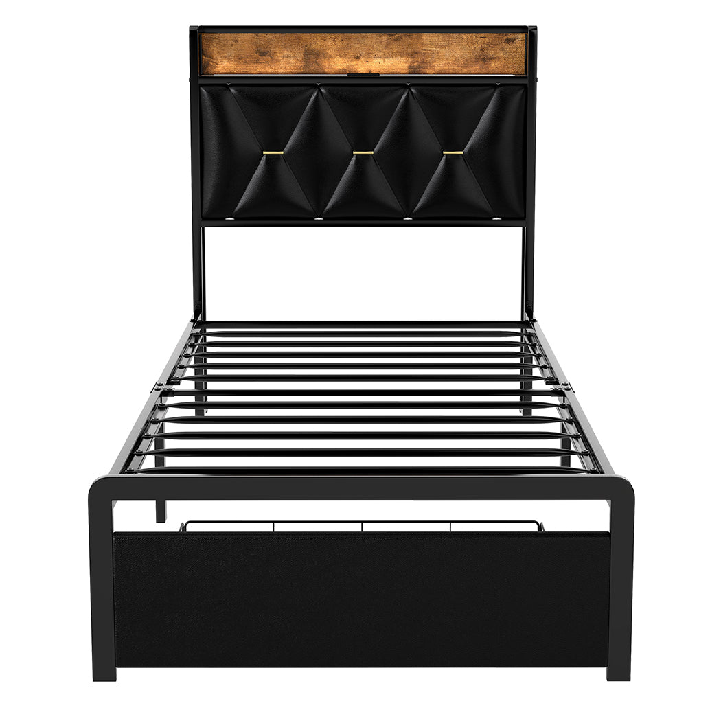 Levede Single Bed Frame Leather Headboard RGB 2 Drawers-1996009957056712705