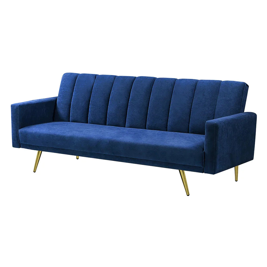 Levede Sofa Bed Convertible Velvet Lounge Recliner Couch Sleeper 3 Seater Blue-2006732804825681921