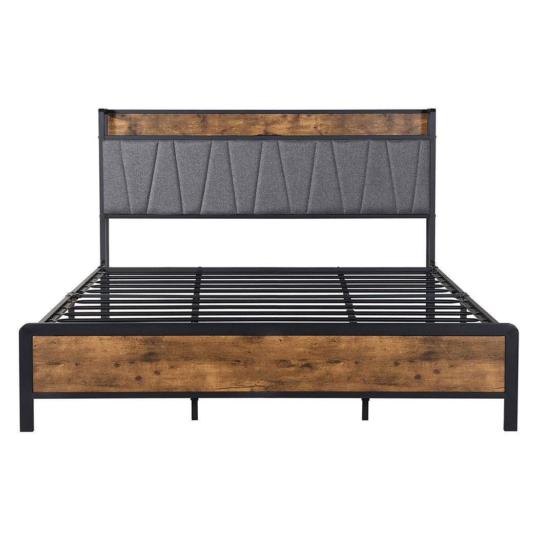 Levede King Bed Frame Industrial Tufted Soft Storage Headboard USB Charge-2100034936470900737