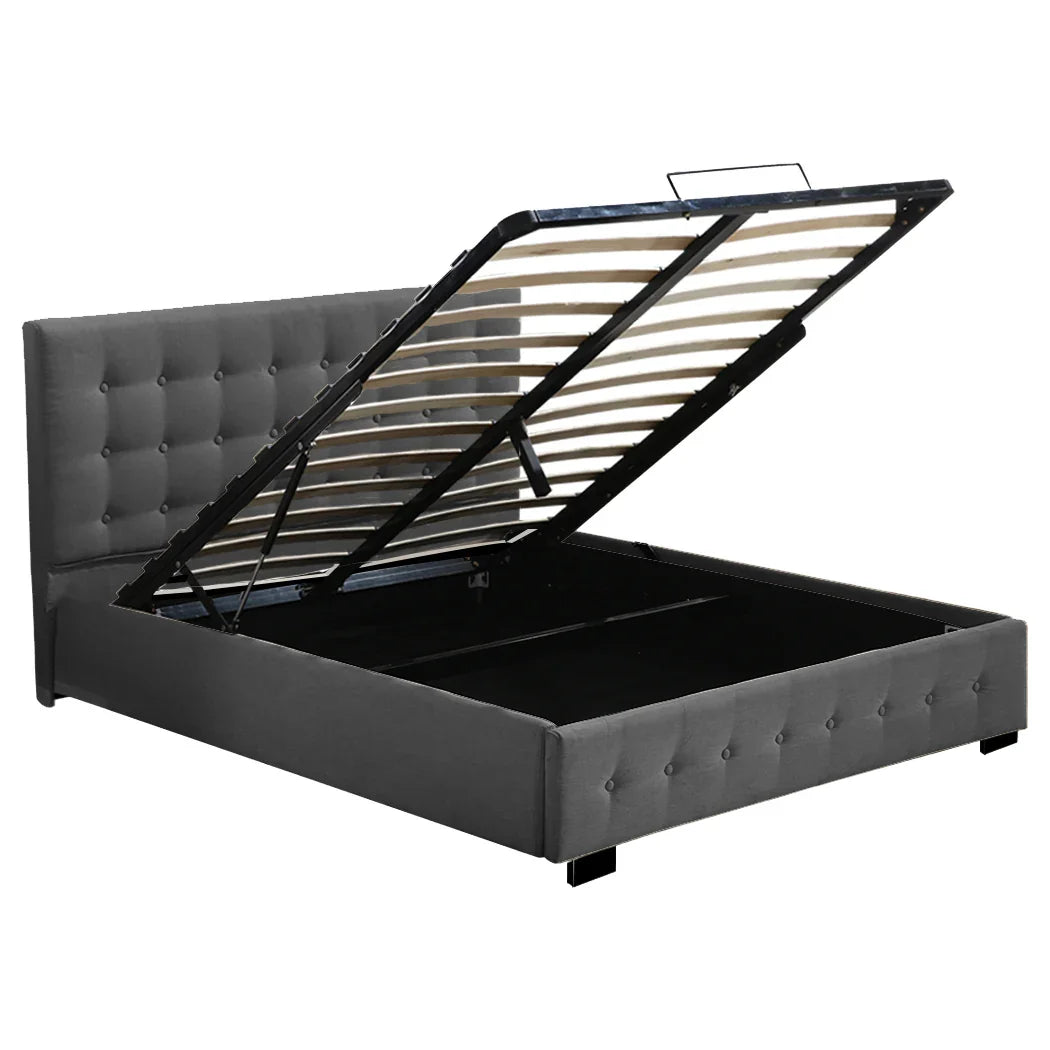 Levede Gas Lift Bed Frame Fabric Base Double Dark Grey-2006733222381228033