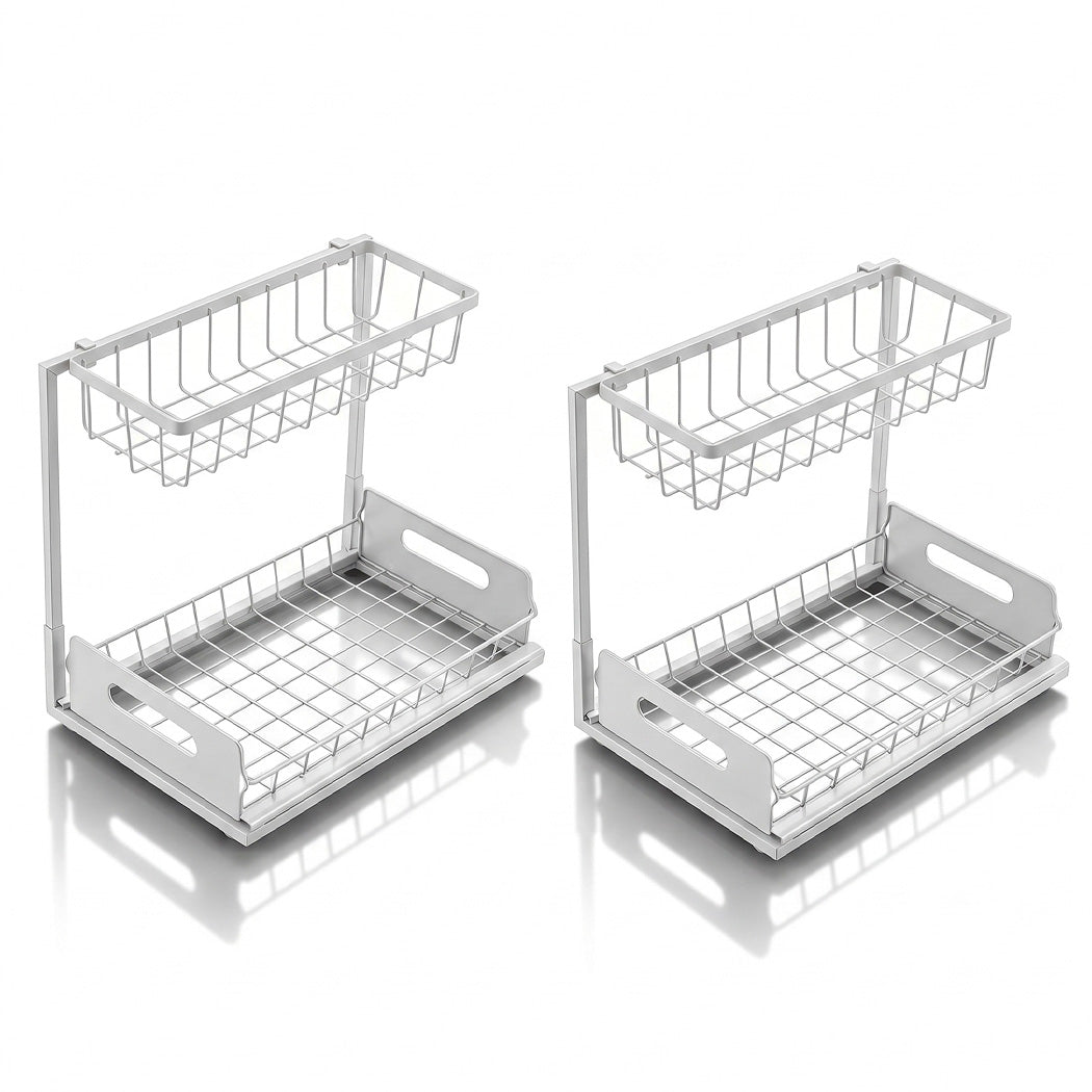 Toque 2x Under Sink Storage Rack Kitchen Cabinet Organiser 2-Tier Shelving Home-2050059015005802497