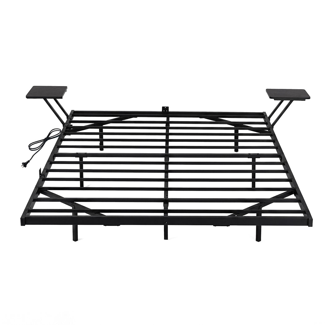 Levede Double Bed Frame Floating Frame with Storage Shelves RGB Lights Black-2072893552320450561